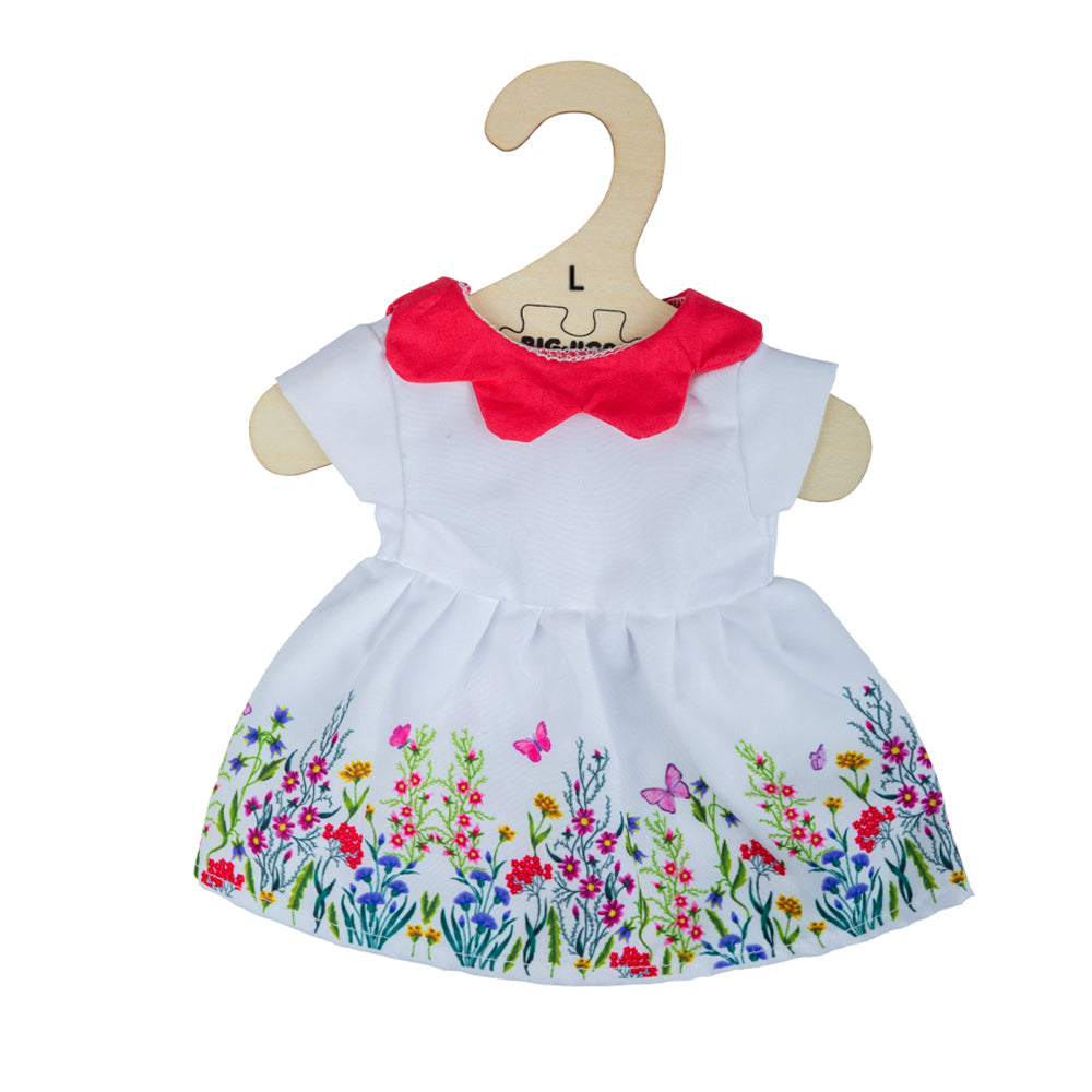 White floral dress with red collar - Large - BJD544